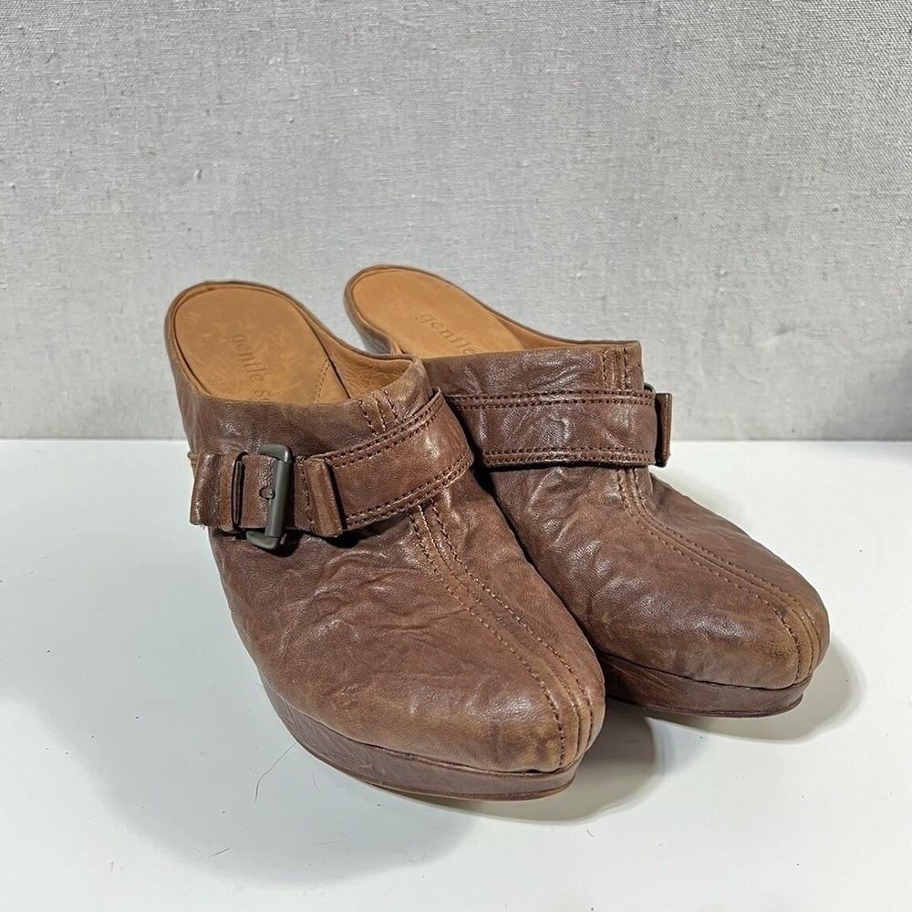 Gentle Souls Ophelia Mules Women 9.5 Brown Leather Platform‎ Buckle Boho Clogs